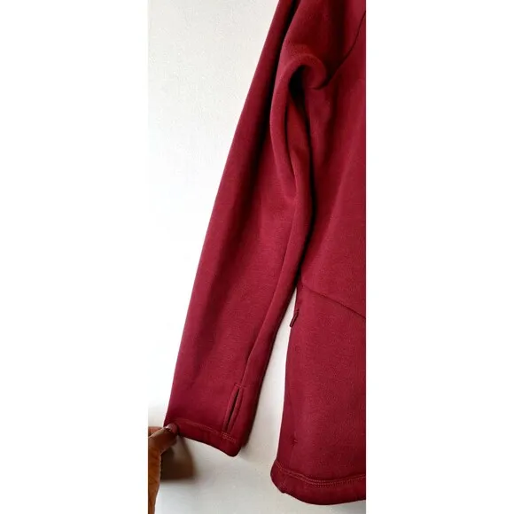 ATHLETA COZY KARMA Asym Pullover Women's M Burgundy Fleece Lined Wrap Hem Zip