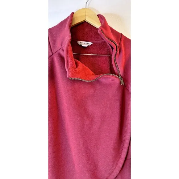 ATHLETA COZY KARMA Asym Pullover Women's M Burgundy Fleece Lined Wrap Hem Zip