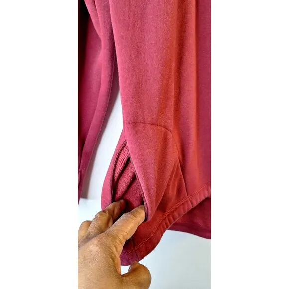 ATHLETA COZY KARMA Asym Pullover Women's M Burgundy Fleece Lined Wrap Hem Zip