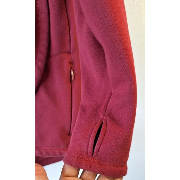 ATHLETA COZY KARMA Asym Pullover Women's M Burgundy Fleece Lined Wrap Hem Zip