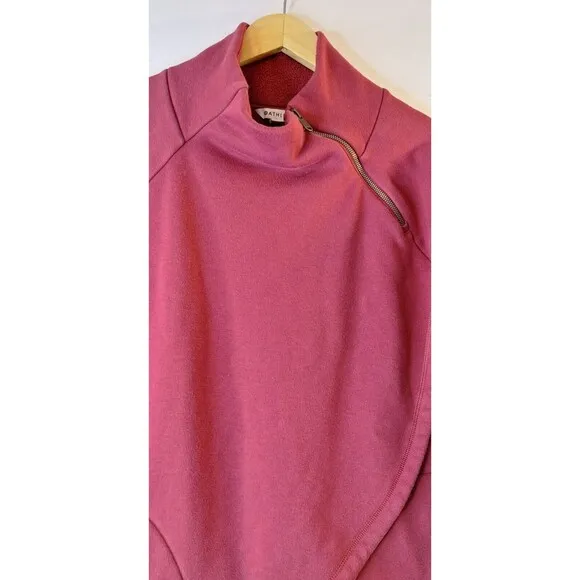 ATHLETA COZY KARMA Asym Pullover Women's M Burgundy Fleece Lined Wrap Hem Zip