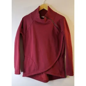 ATHLETA COZY KARMA Asym Pullover Women's M Burgundy Fleece Lined Wrap Hem Zip