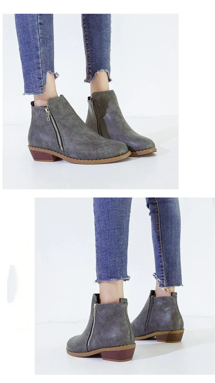 Autumn Ladies Thick with Ankle Boots Side Zip Large Size Women's Shoes