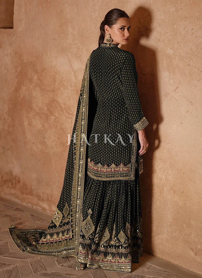 Black Golden Embroidered Gharara Suit