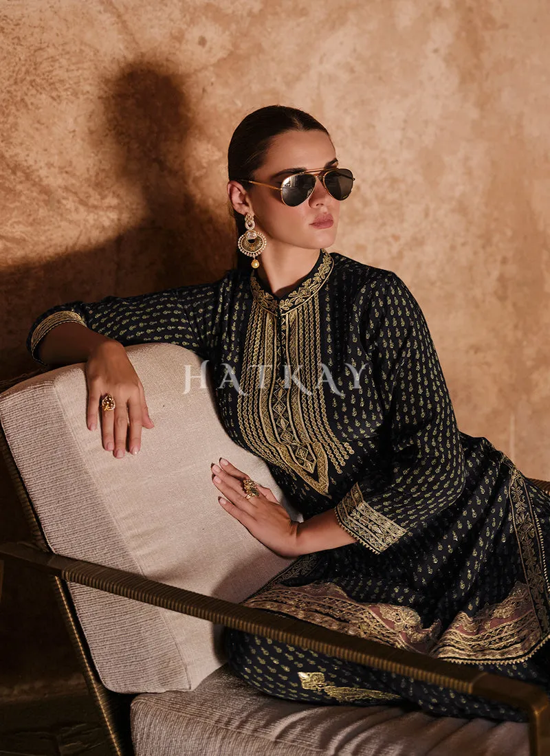 Black Golden Embroidered Gharara Suit