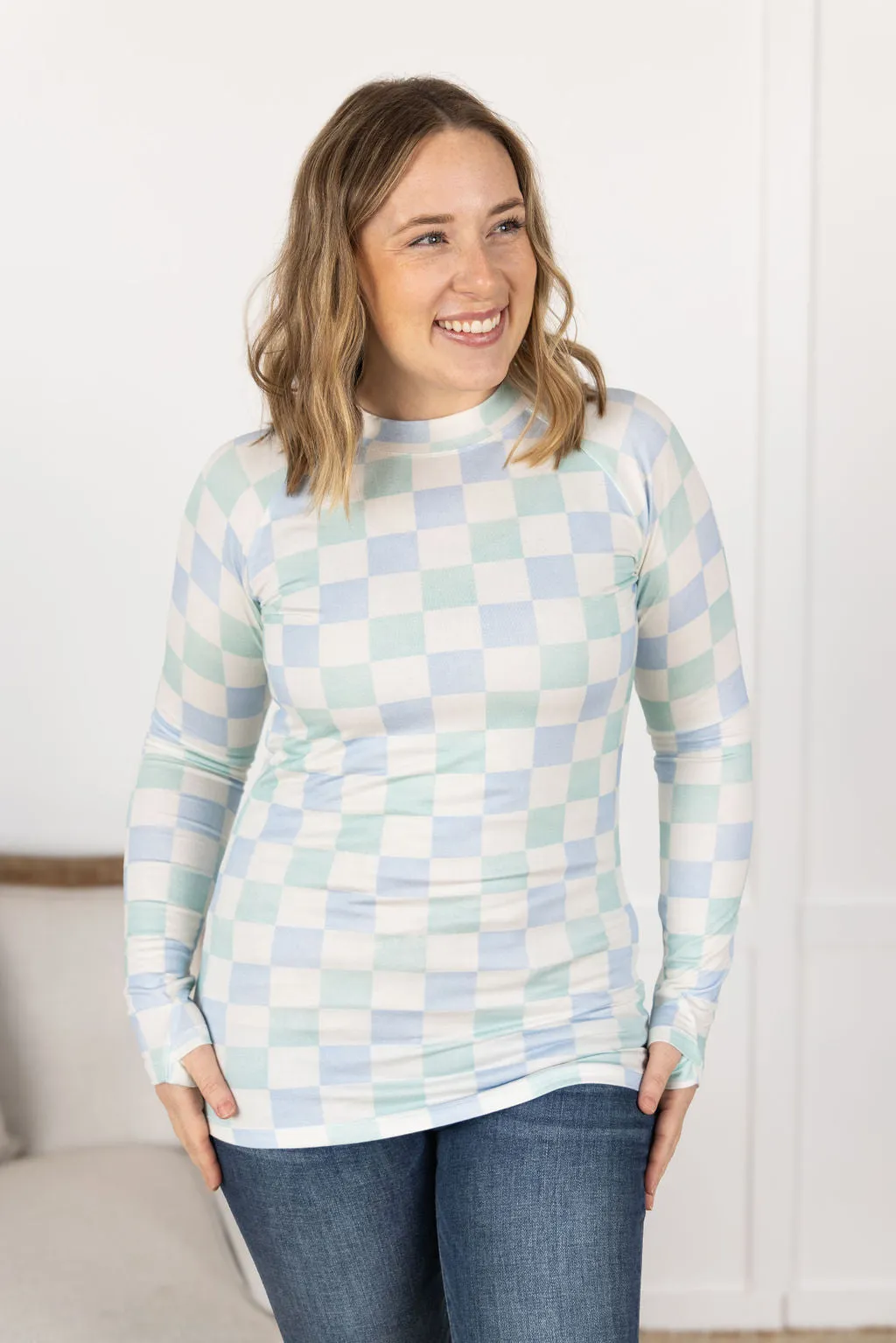 Blair Long Sleeve Top - Blue and Mint Checker MM EXCLUSIVE