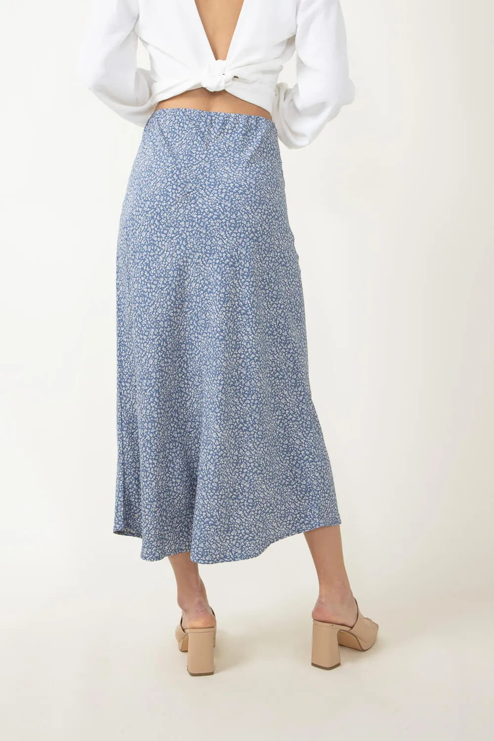 Ditsy Floral Midi Skirt for Women in Blue | 71120-SKYBLUE