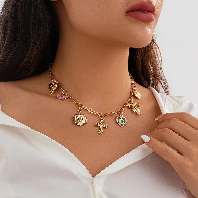 Flower Strawberry Bowknot Starfish Enamel Clavicle Chain Necklace