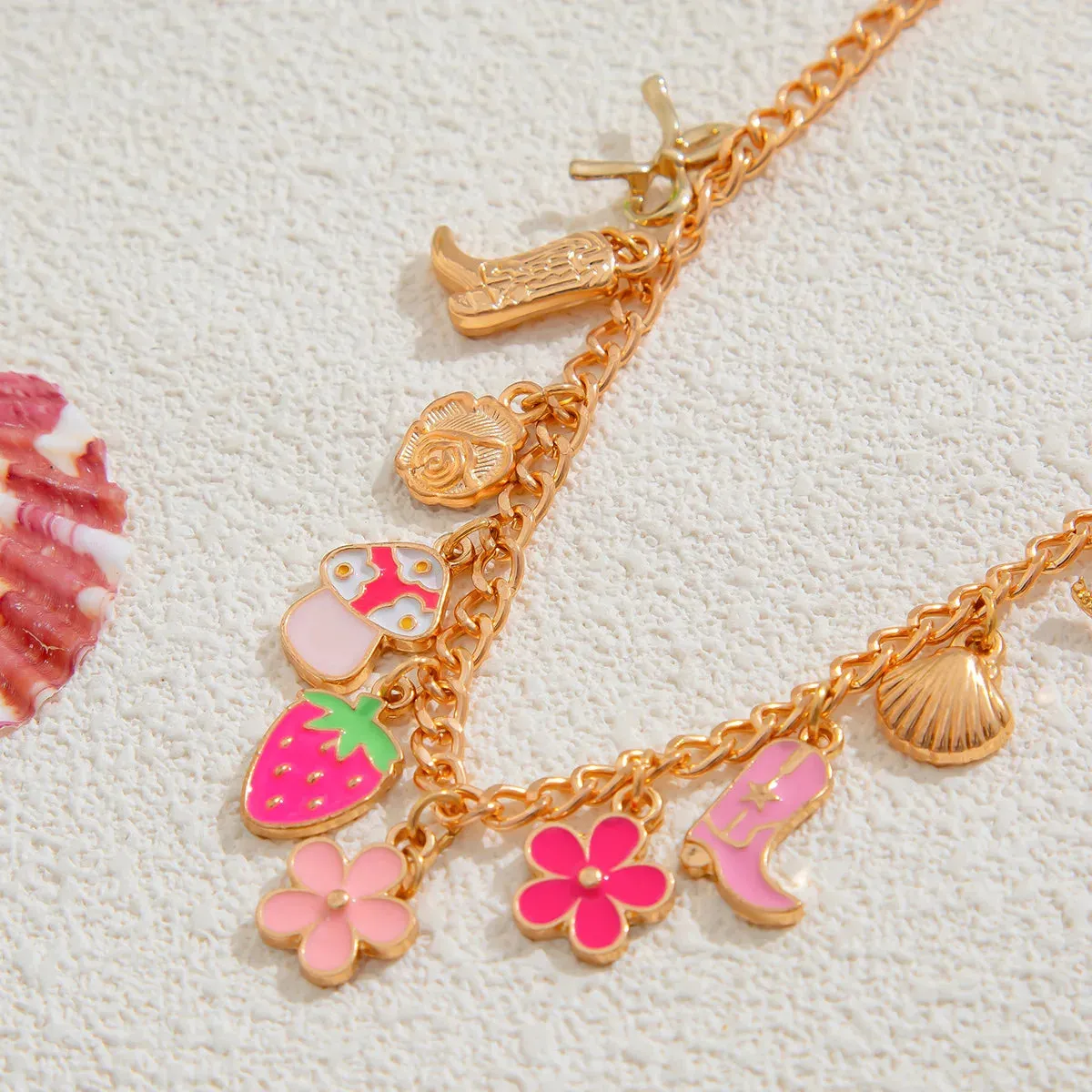Flower Strawberry Bowknot Starfish Enamel Clavicle Chain Necklace