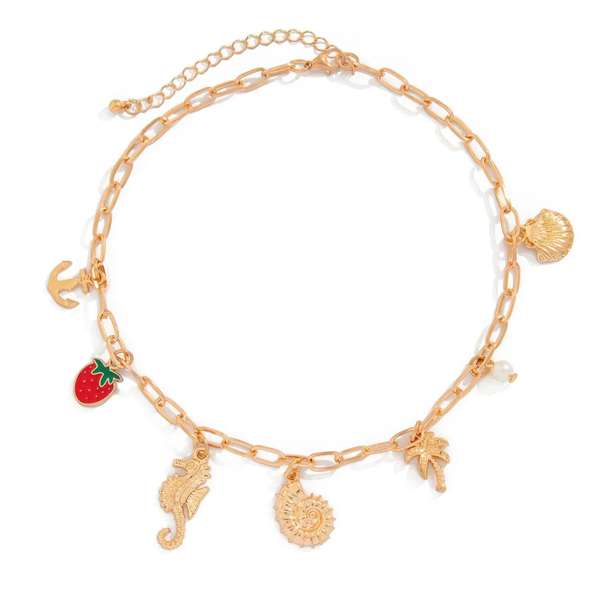 Flower Strawberry Bowknot Starfish Enamel Clavicle Chain Necklace