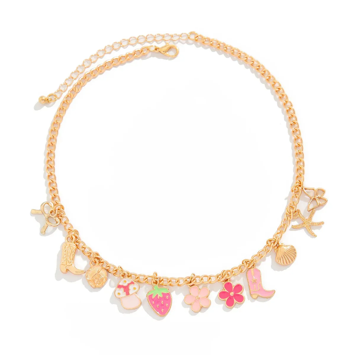 Flower Strawberry Bowknot Starfish Enamel Clavicle Chain Necklace