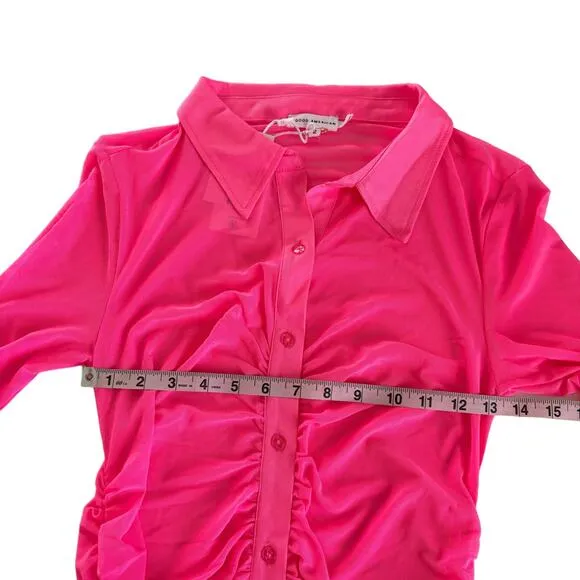 Good American Knockout Pink Sheer Ruched Long Sleeve Mini Dress Size 2 / Medium