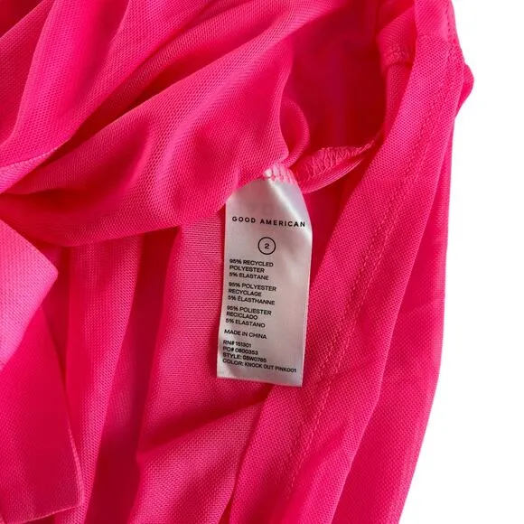 Good American Knockout Pink Sheer Ruched Long Sleeve Mini Dress Size 2 / Medium