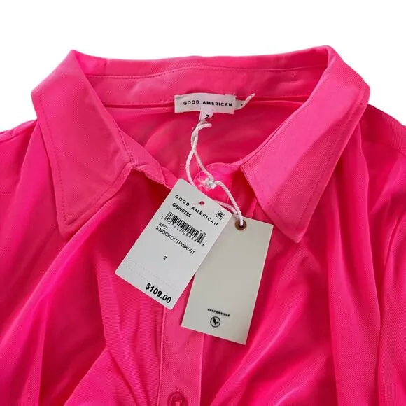 Good American Knockout Pink Sheer Ruched Long Sleeve Mini Dress Size 2 / Medium