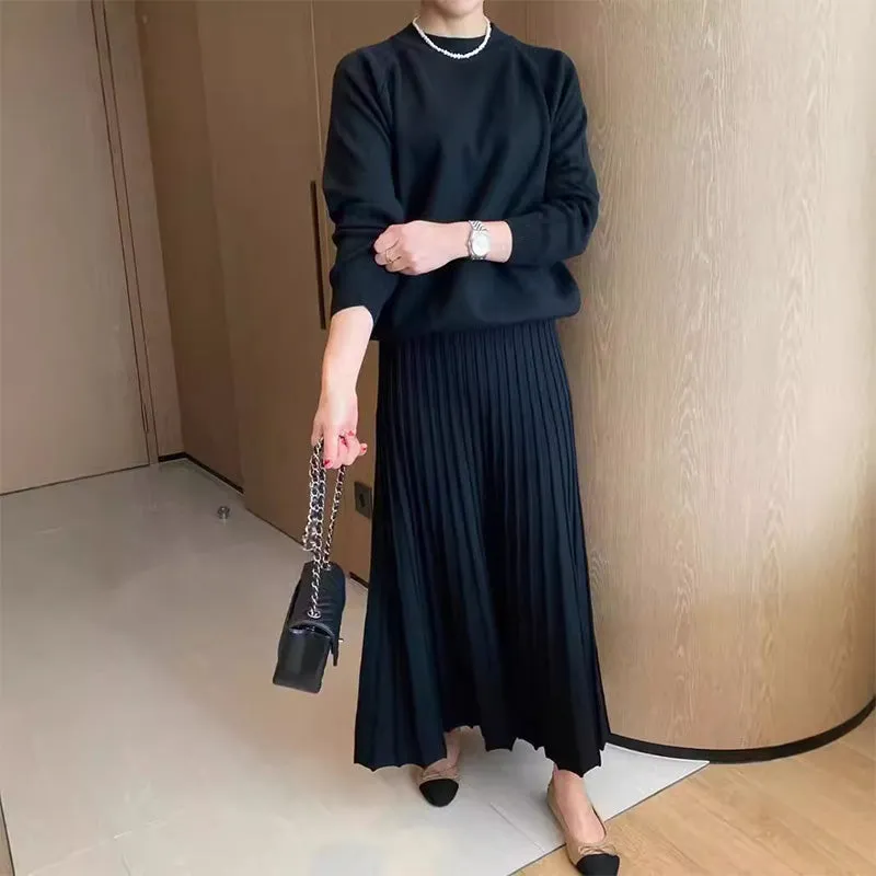🔥HOT SALE 50% OFF🔥Topp med rund hals för kvinnor ＆ Plisserad kjol 2-delat set