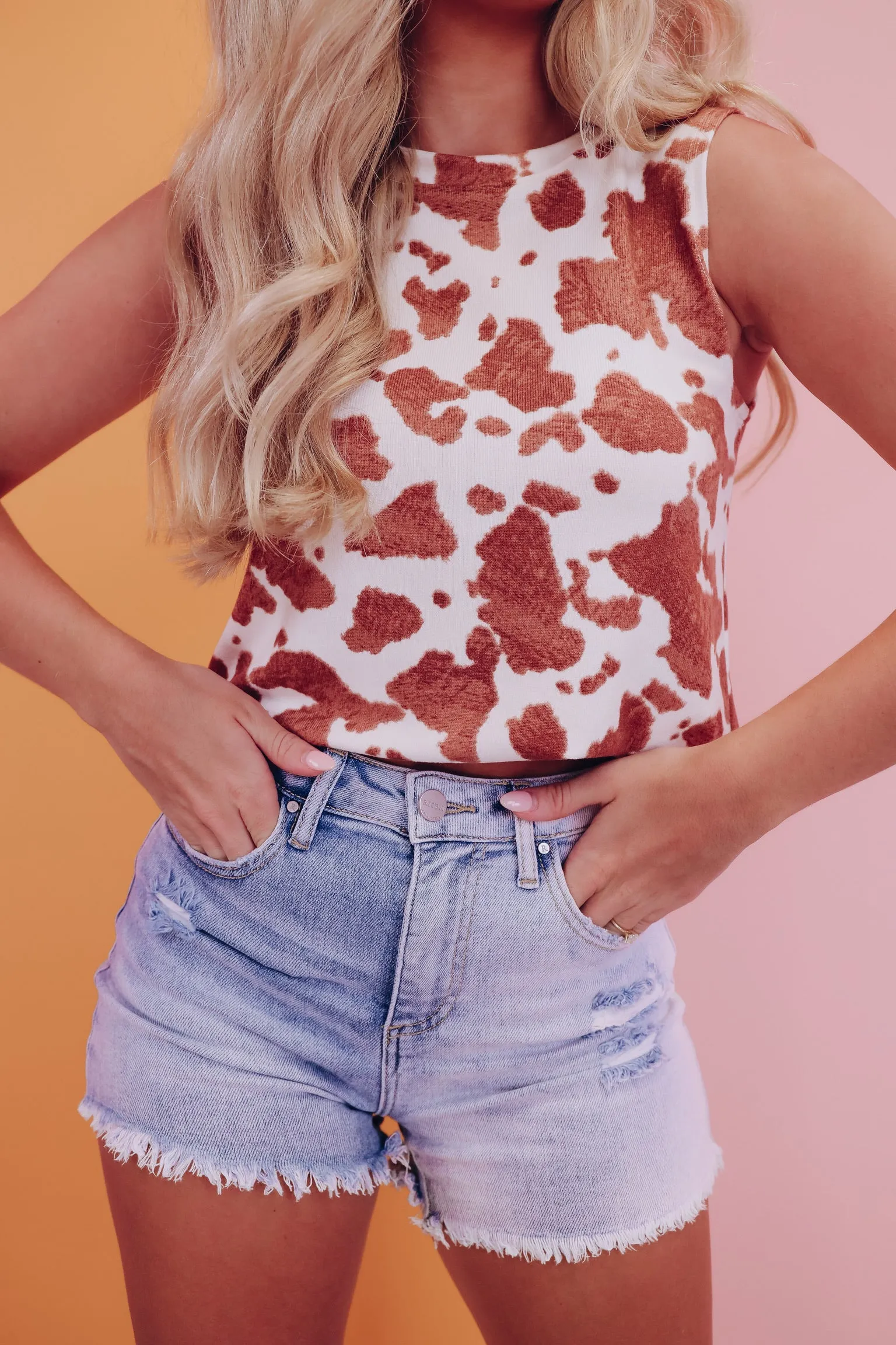 Jersey Cow Print Tank - Brown