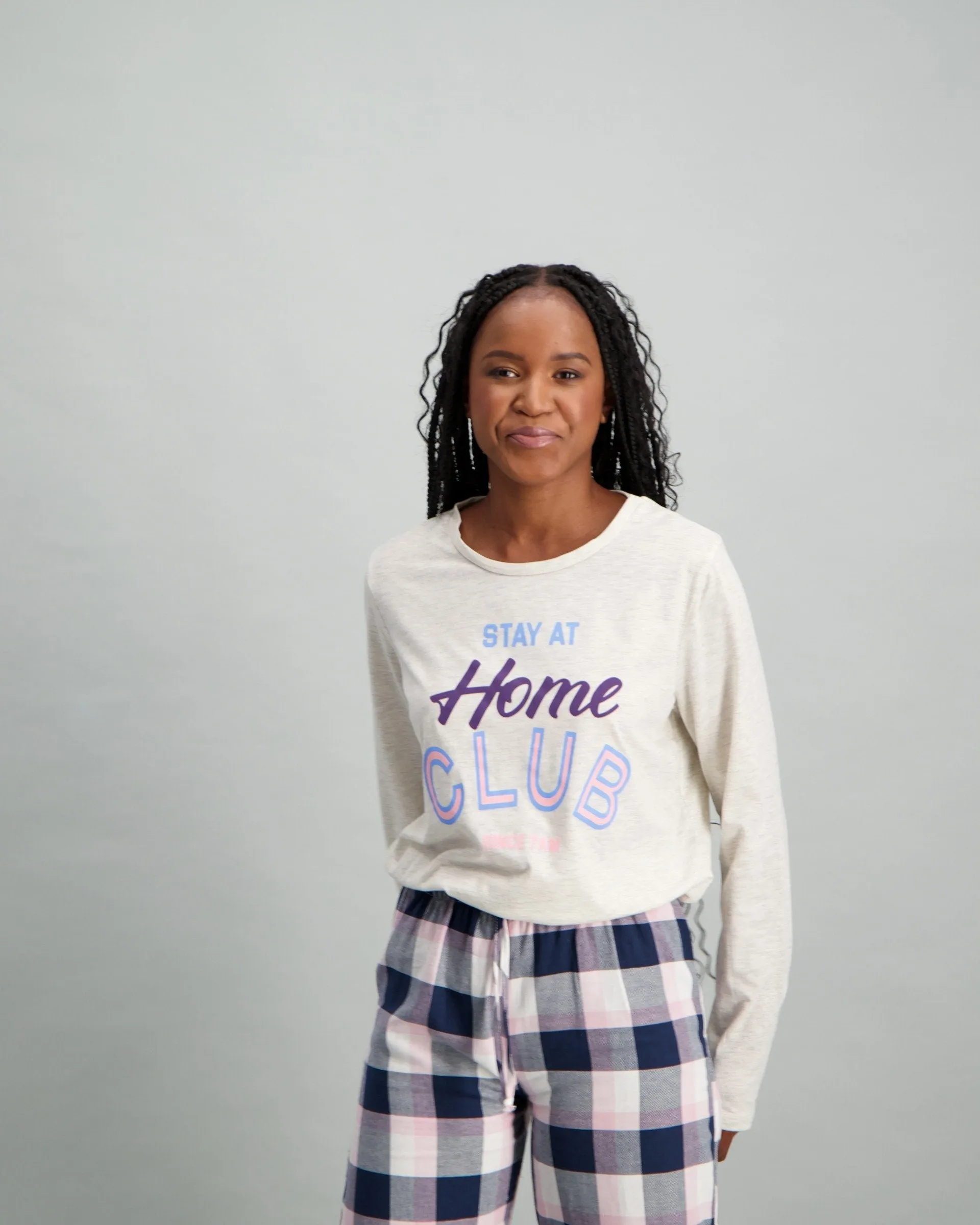 Ladies Long Sleeve Slogan Top - Oatmeal