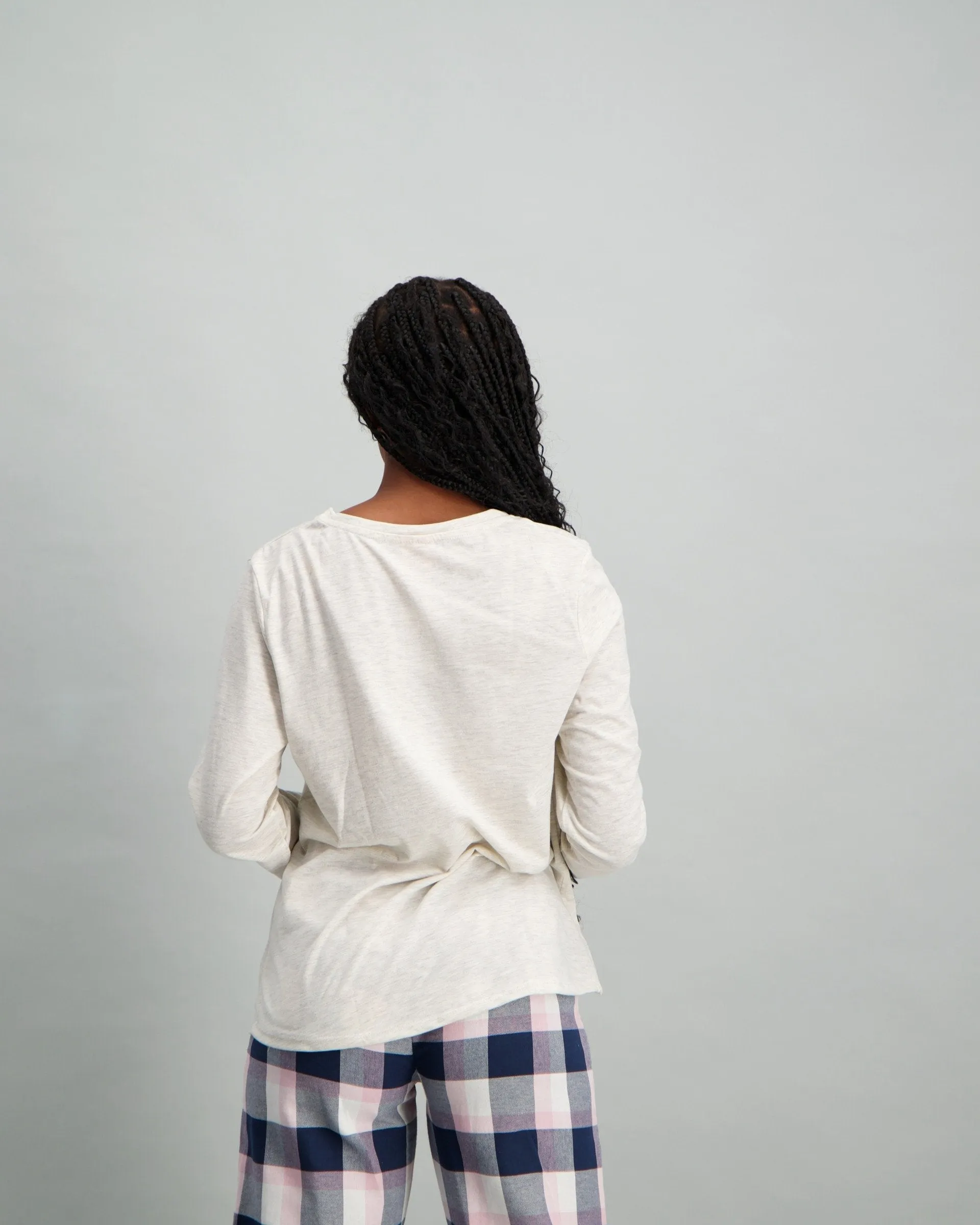 Ladies Long Sleeve Slogan Top - Oatmeal