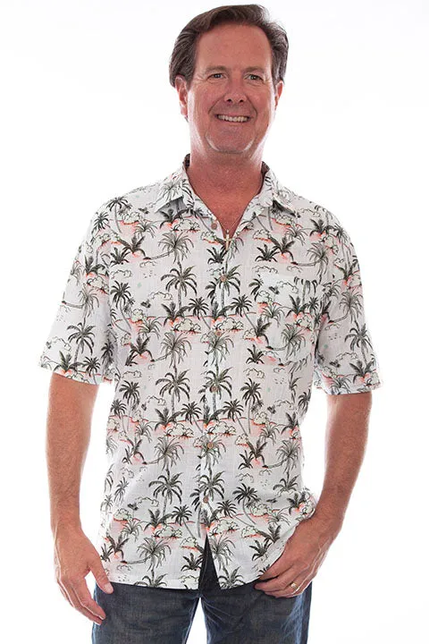 Men's Farthest Point Collection Shirt: Short Sleeve Aloha Hawaii White