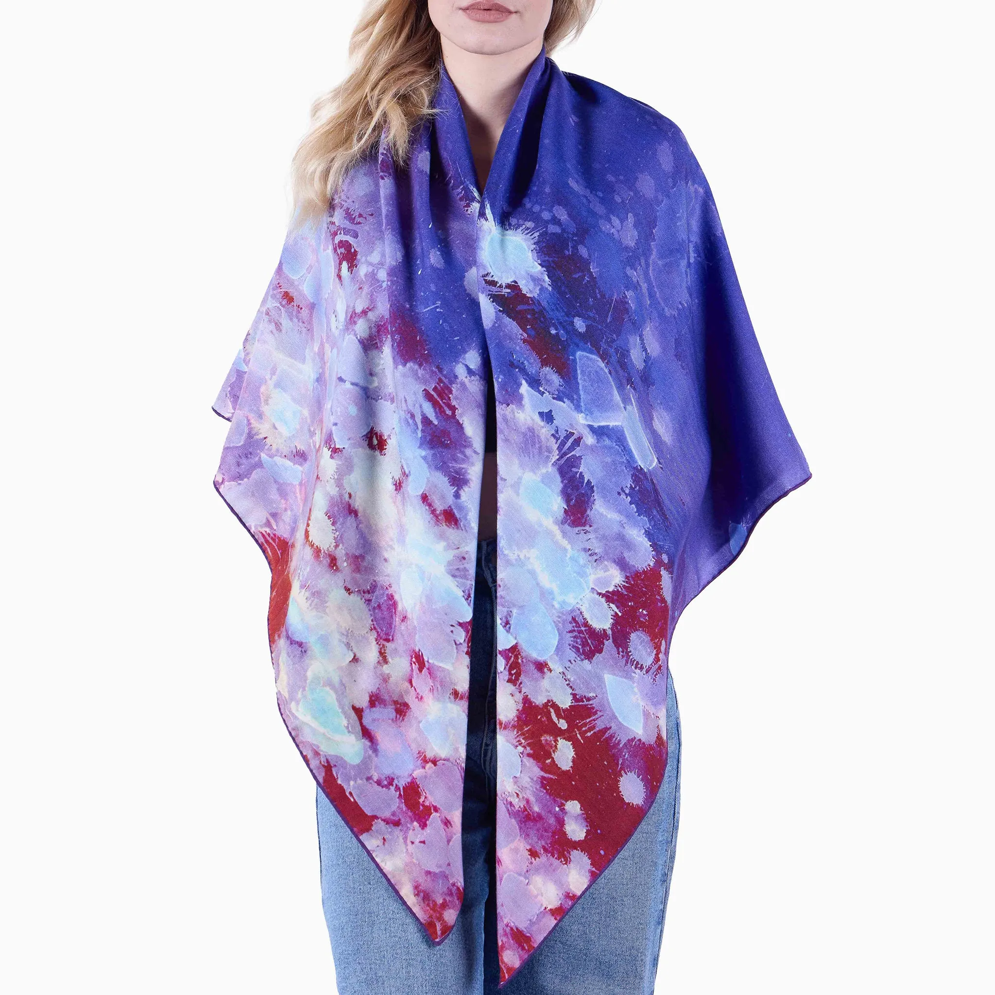 Oversized Purple Rain Silk/Wool Scarf - Silk/Wool Blend, 53x53"
