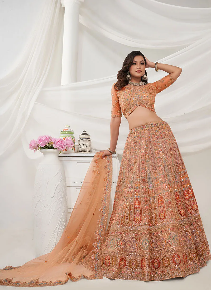 Peach Multi Embroidery Wedding Lehenga Choli