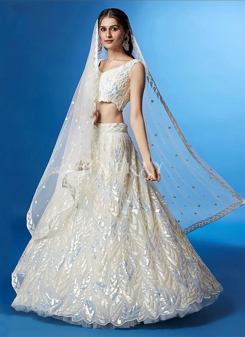 Pearl White Sequins Embroidered Lehenga Choli