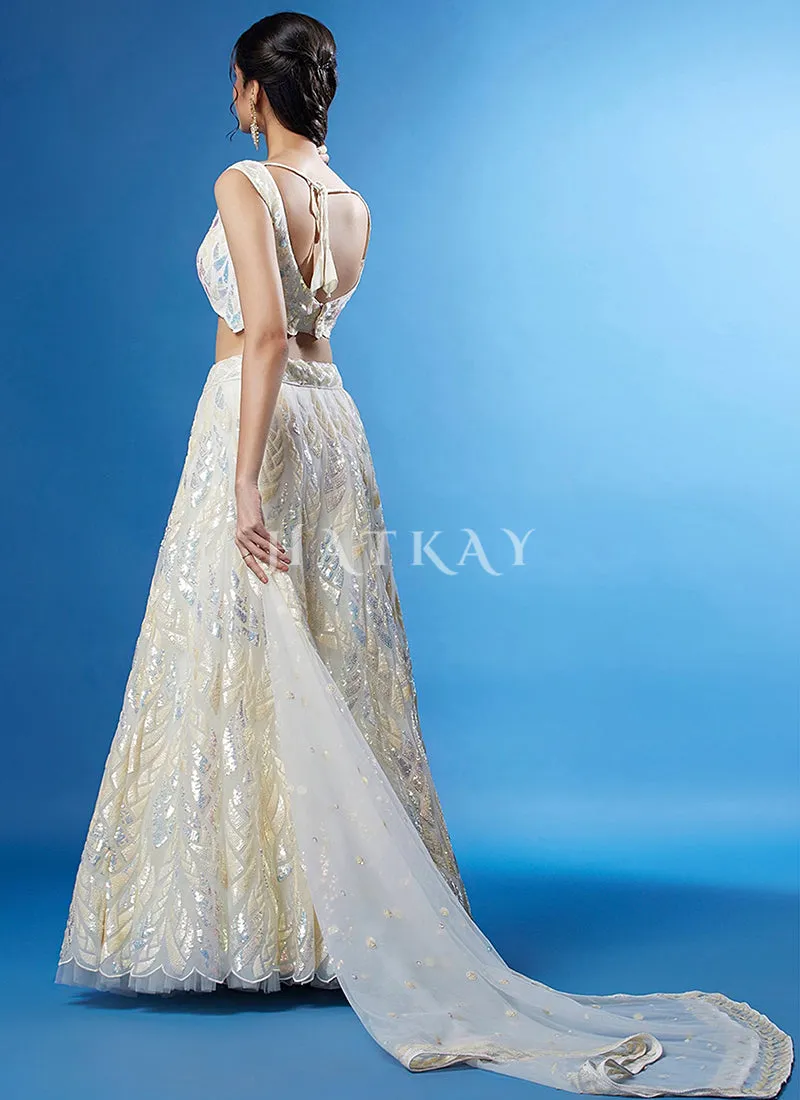 Pearl White Sequins Embroidered Lehenga Choli