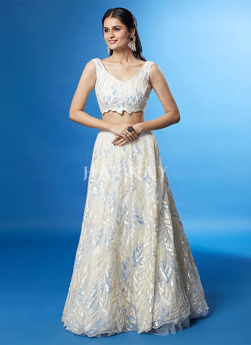 Pearl White Sequins Embroidered Lehenga Choli