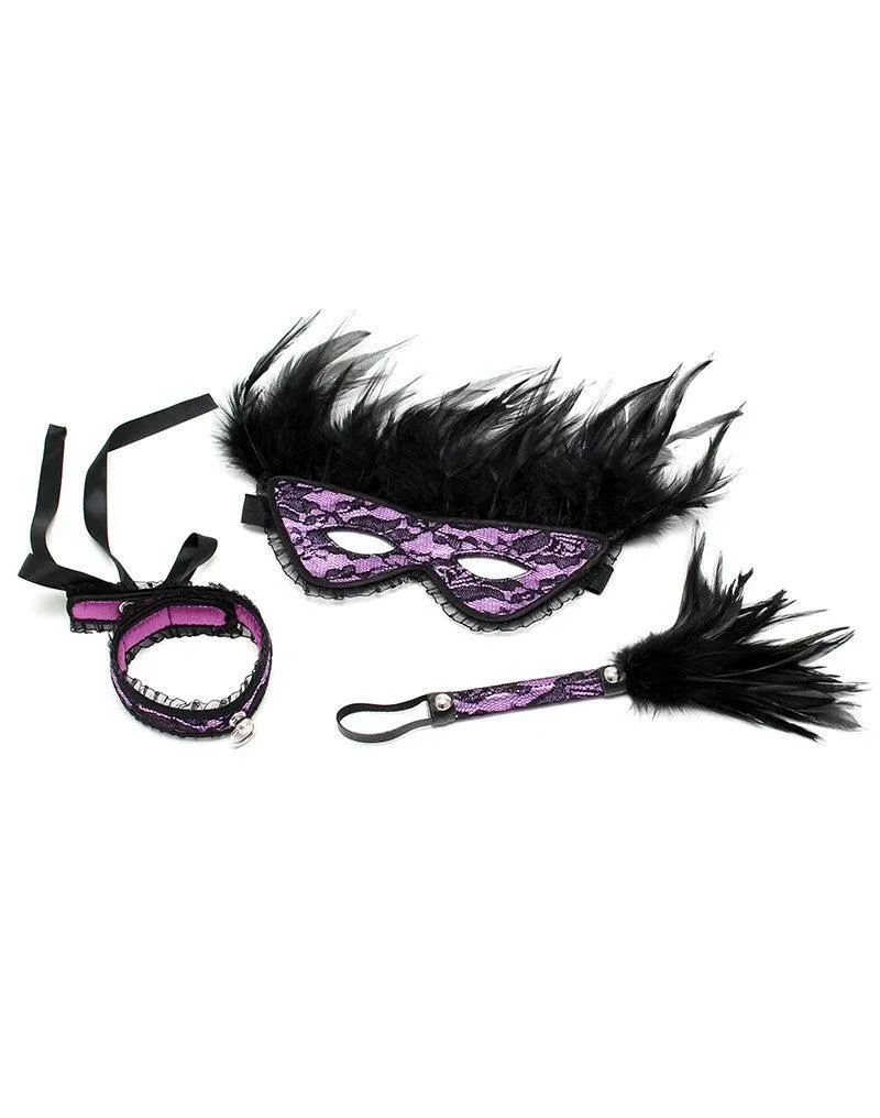 Rimba - Burlesque BDSM Set met Masker en Zweepje - Paars/Zwart