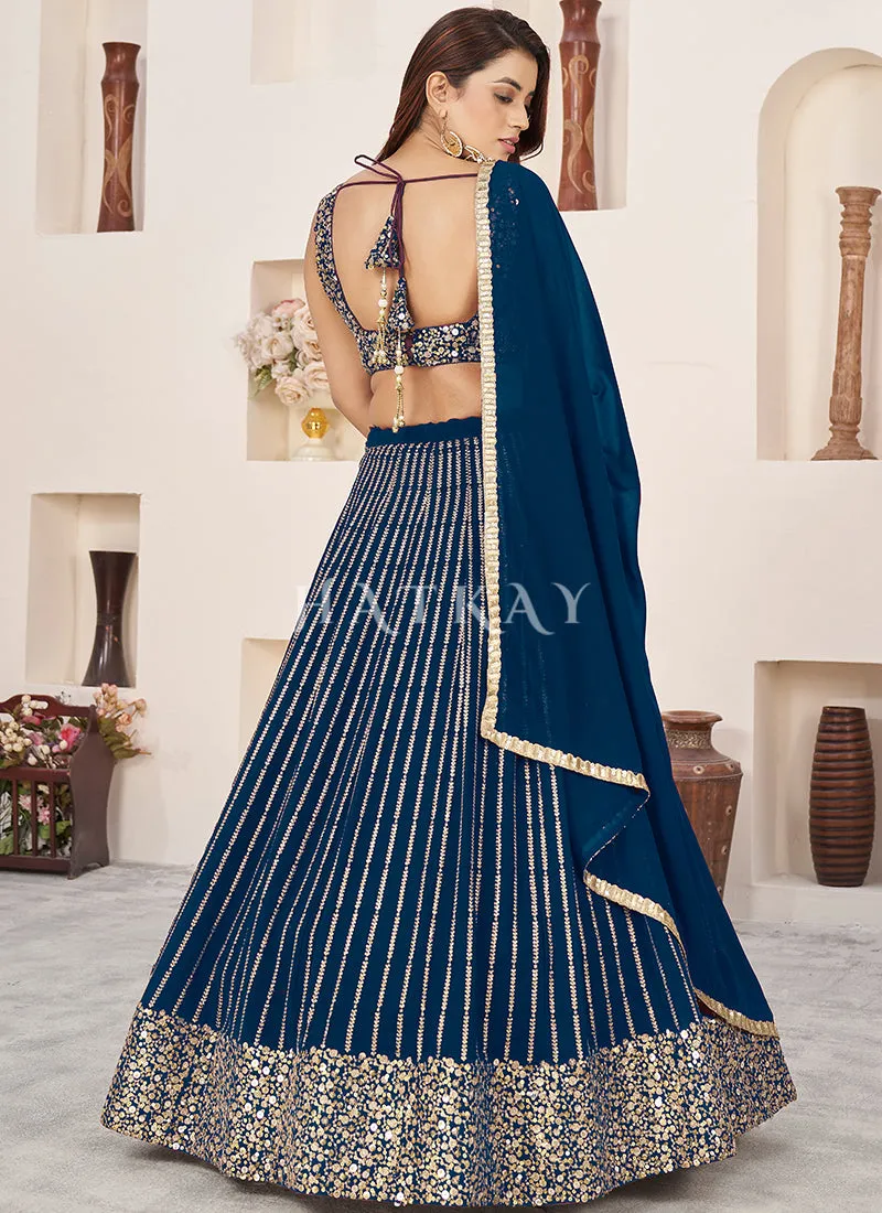Royal Blue Sequence Embroidery Traditional Lehenga Choli