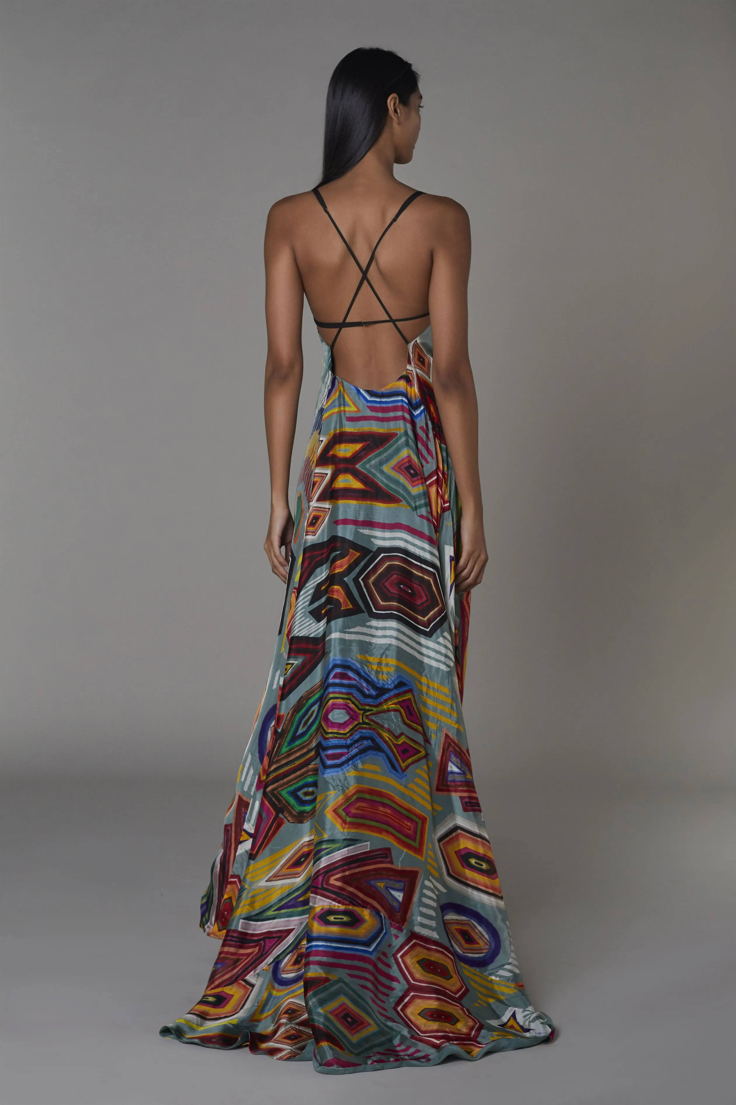 Saaksha & KinniÂ    I   Grey mix booti deepika dress Satin Multi SS22027