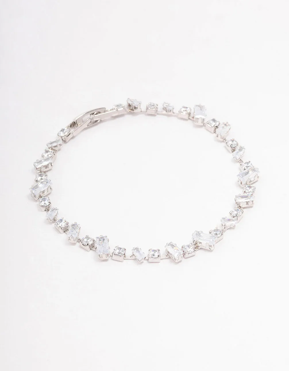 Silver Cubic Zirconia Rectangle & Square Stone Bracelet