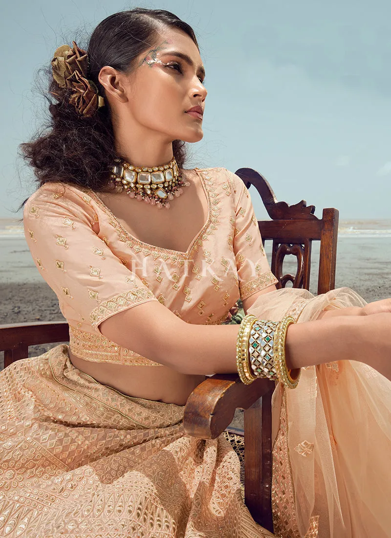 Soft Peach Zarkan Embroidered Designer Lehenga Choli