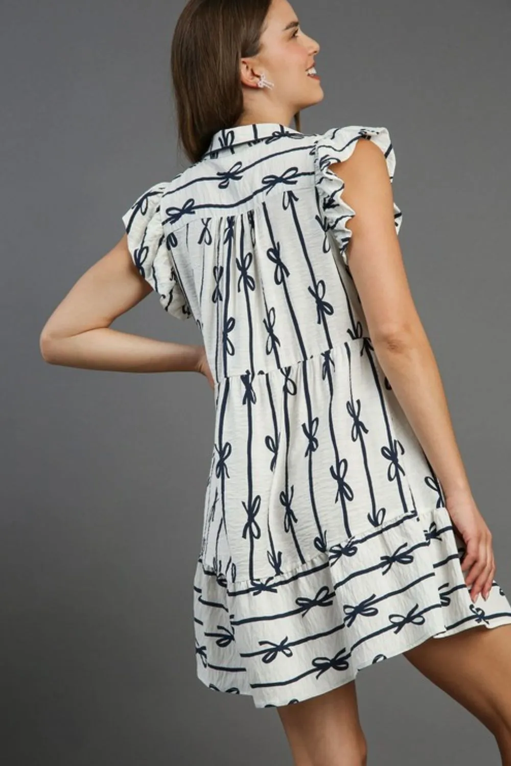 Umgee Ribbon Collared Mini A-Line Dress