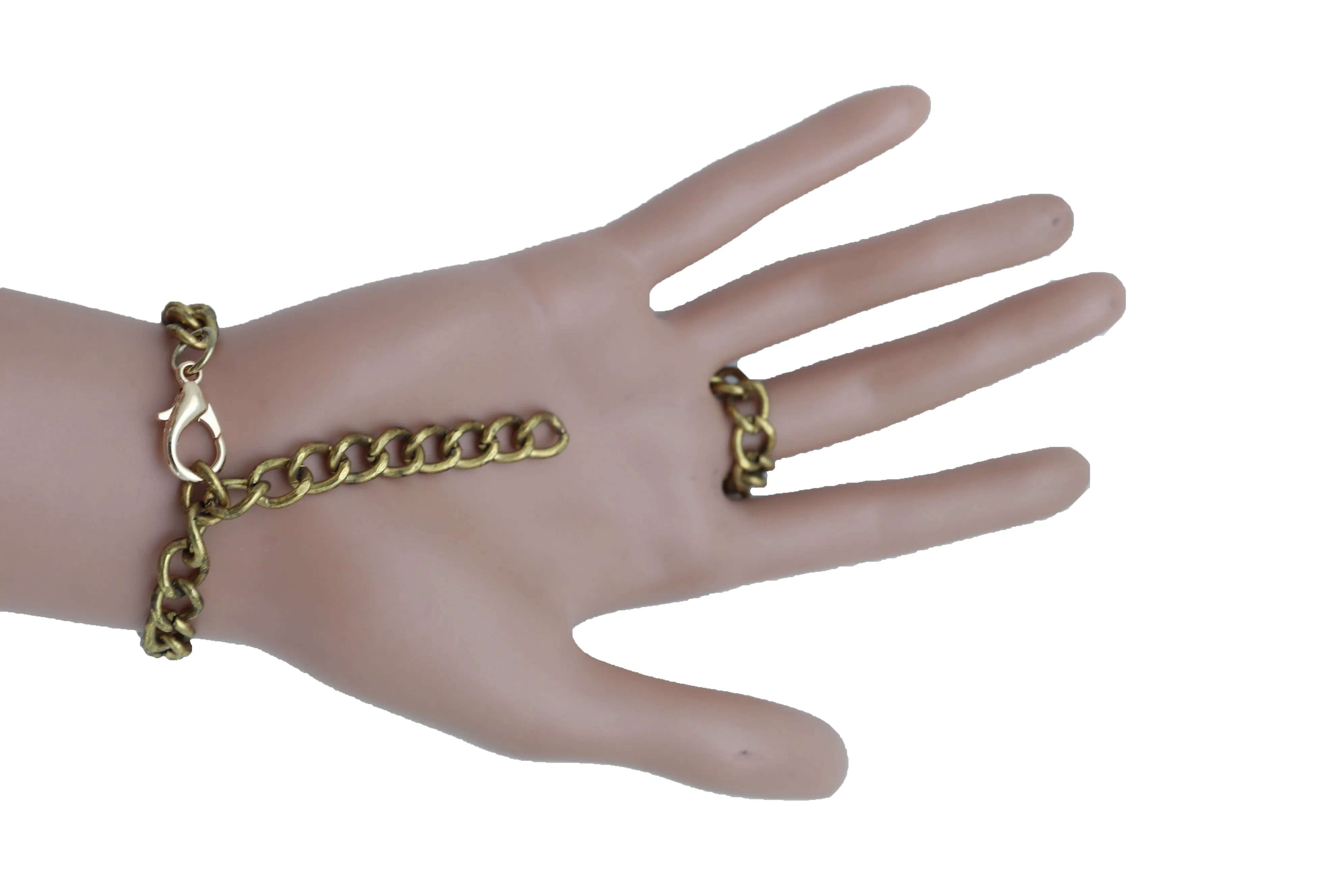 Wrist Bracelet Antique Gold Metal Hand Chain Cobra Snake Charm